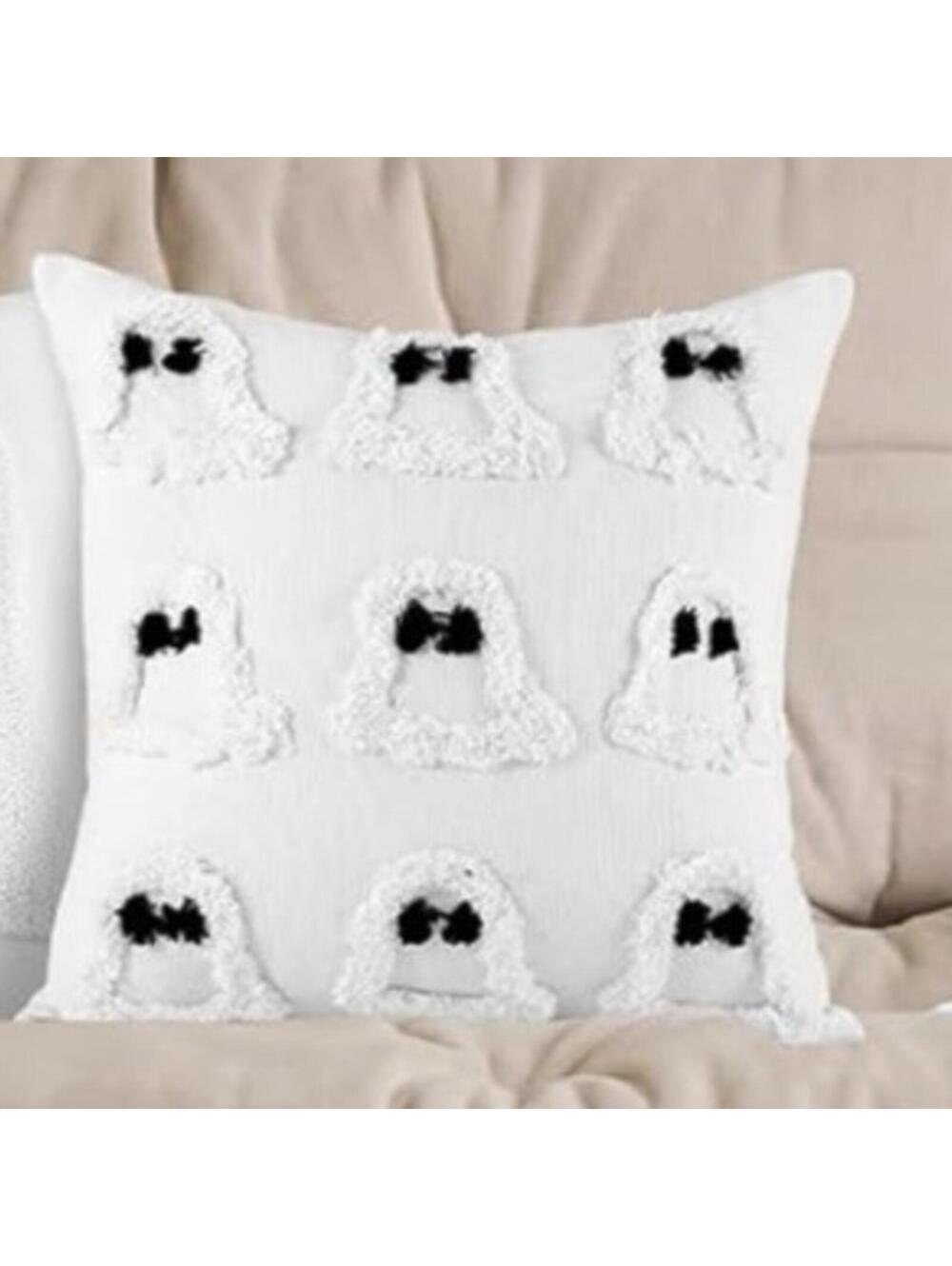 Halloween Ghost Pillow Case 18"x18" White Throw Cover Spooky Cushion Decor 1Pc.